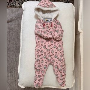 Baby Boden Sherpa Fleece Interior Bunting Snowsuit in Whimsical Deer Print